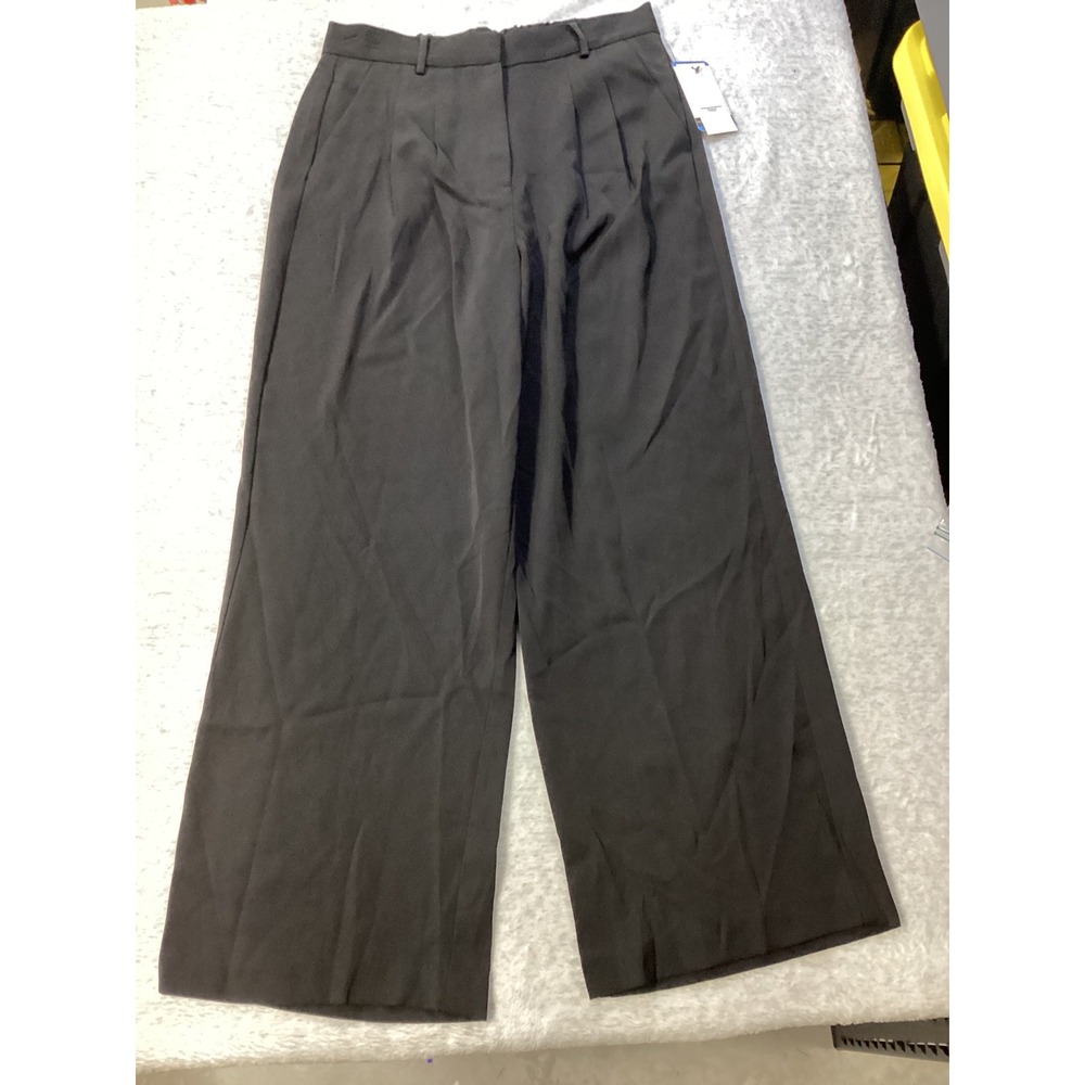 French Connection Womens Wide Leg Trouser Pants Black High Rise Large NEW